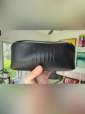 Dior Black PU Leather Star ‘D’ Zipper Pull Pouch NEW No Box